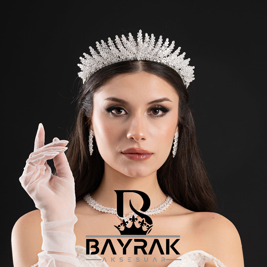 ELARİS -510- / 3 Boyutlu Zirkon Taşlı Gelin Tacı