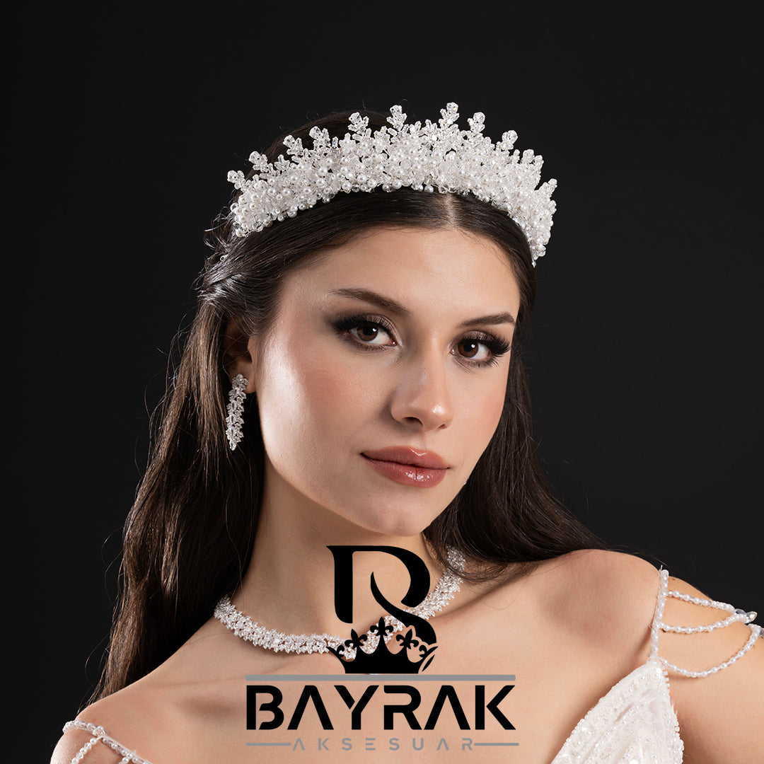 ELARİS - 505 - / 3 Boyutlu Zirkon Taşlı Gelin Tacı