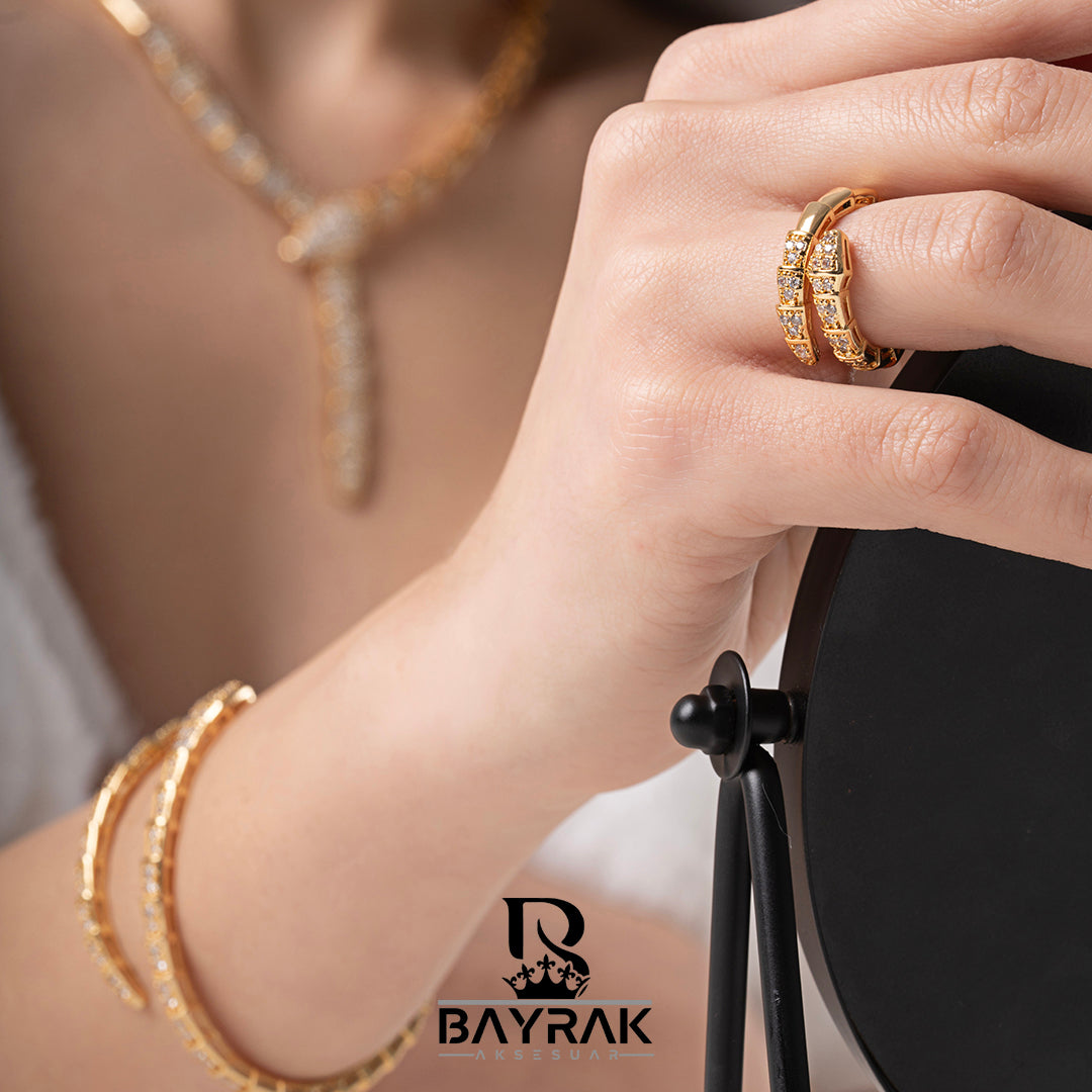ILARIA - 825 - / Zirkon Taşlı Gold Kaplama  Gelin Seti