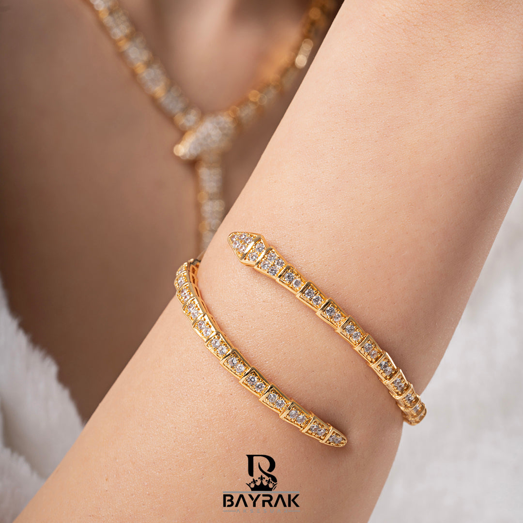 ILARIA - 825 - / Zirkon Taşlı Gold Kaplama  Gelin Seti