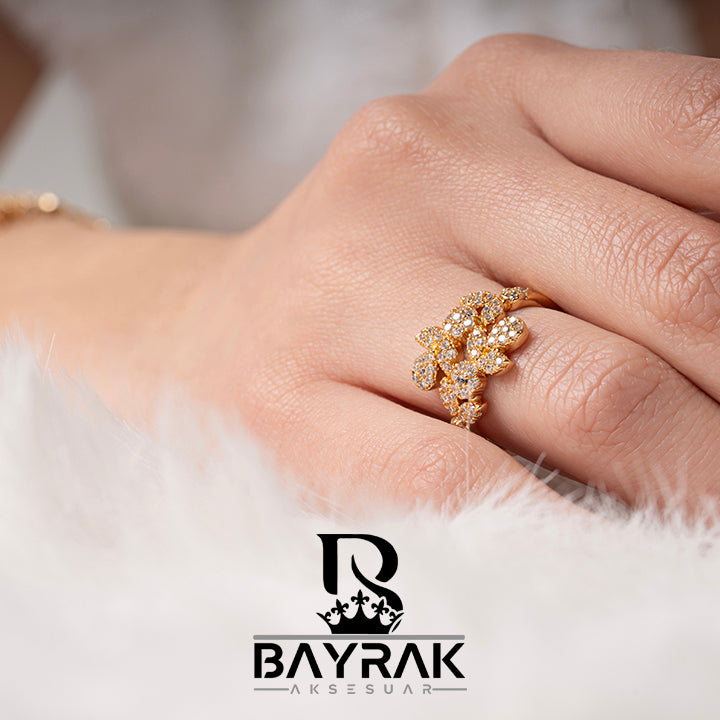 ILARIA - 865 - / Zirkon Taşlı Gold Kaplama Gelin Seti